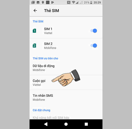 Chọn thẻ Sim ưu tiên